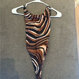 Brown and Black Striped Backless Bodysuit NEW never worn